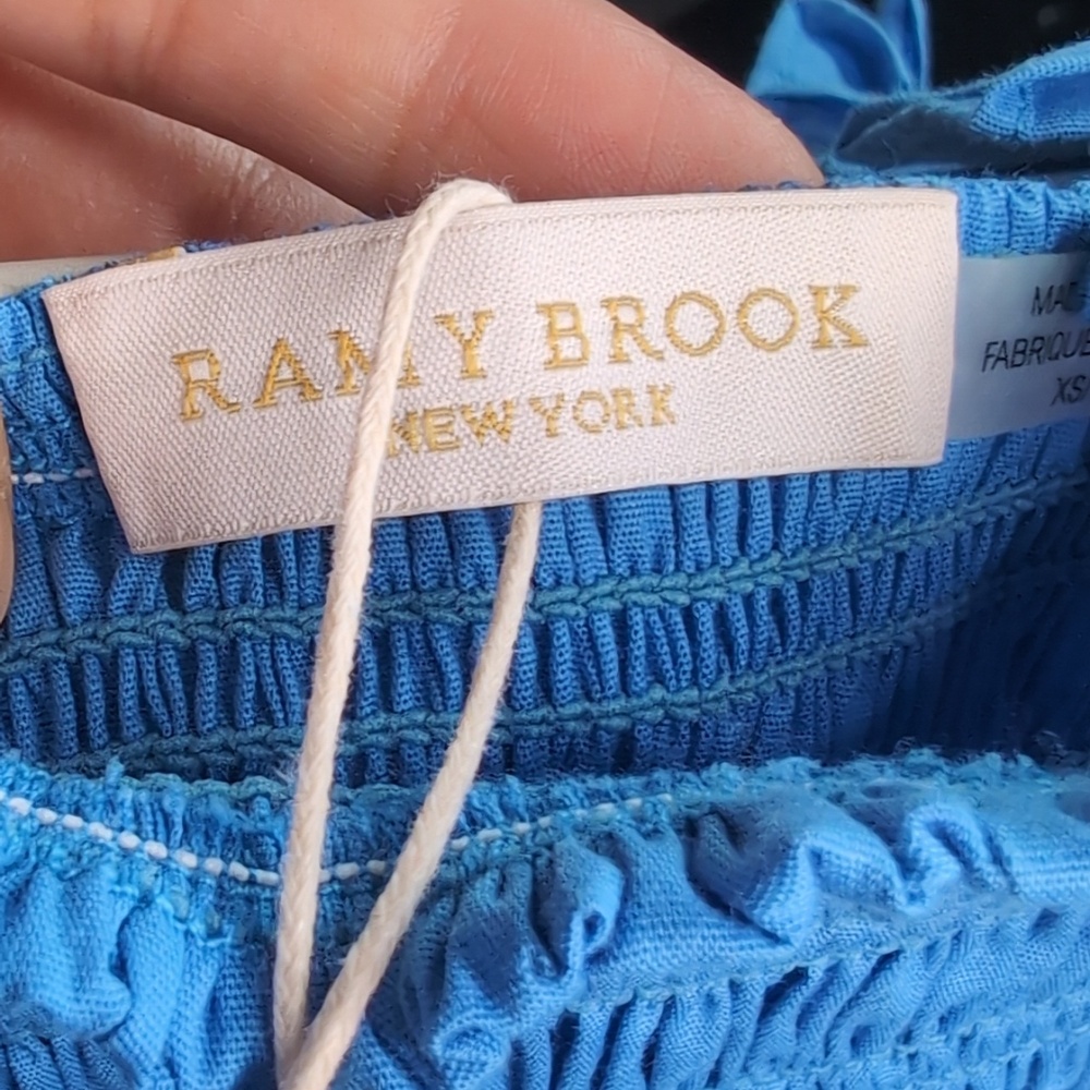 NWT Ramy Brook Riley Smocked Ruffle Top Size XS Horizon - Picture 7 of 7